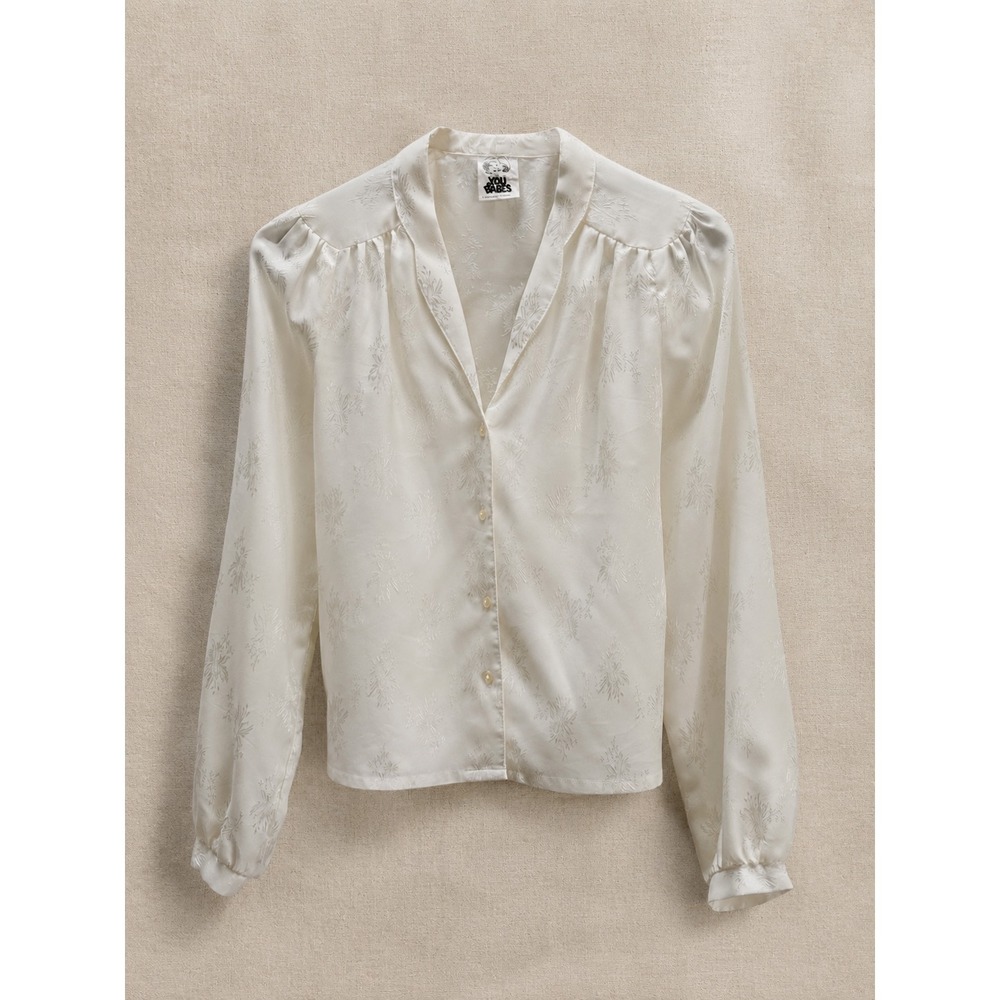 Vintage Ivory Jacquard Blouse Cottagecore Romantic Boho Long Sleeve You Babes